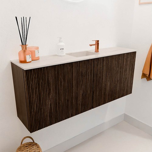 JOYA-DLUX 100cm meuble lave-main couleur Walnut. Lavabo FAYE position Centrée 1 trou pour robinetter couleur Meli.-3