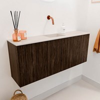 JOYA-DLUX 100cm mueble fondo reducido color Walnut. Lavabo FAYE posición Centro sin orificio color Meli.-3