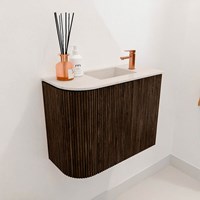 JOYA-DLUX 51,6cm mueble fondo reducido curva izquierda color Walnut. Lavabo FAYE posición Derecho 1 orificio color Meli.-3