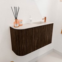 JOYA-DLUX 71,6cm mobile lavabo colore curva sinistra Walnut. Lavabo FAYE posizione Destra 1 foro per rubinetto colore Meli.-3