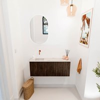 JOYA-DLUX 100cm cloakroom vanity set color Walnut. Vanity top FAYE position Left without tab hole color Nata.-2