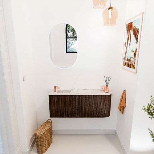 JOYA-DLUX 101,6cm mobile lavabo colore curva destra Walnut. Lavabo FAYE posizione Sinistra 1 foro per rubinetto colore Nata.-2