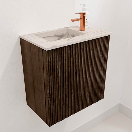 JOYA-DLUX 40cm mueble fondo reducido color Walnut. Lavabo FAYE posición Izquierda 1 orificio color Nata.-3