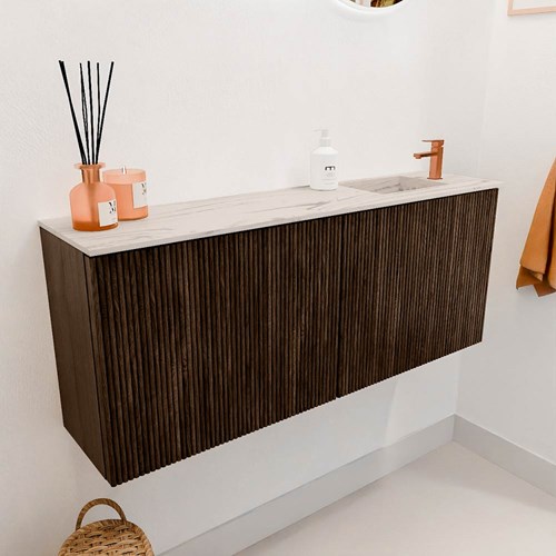 JOYA-DLUX 100cm toiletmeubel kleur Walnut. Wastafel FAYE positie Rechts 1 kraangat kleur Nata.-3