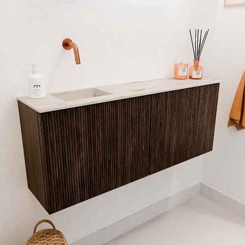 JOYA-DLUX 100cm cloakroom vanity set color Walnut. Vanity top FAYE position Left without tab hole color Nata.-3