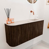 JOYA-DLUX 91,6cm meuble lave-main courbe gauche couleur Walnut. Lavabo FAYE position Droite sans trou pour robinet couleur Nata.-3