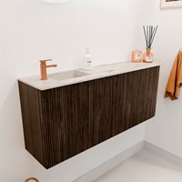 JOYA-DLUX 101,6cm mobile lavabo colore curva destra Walnut. Lavabo FAYE posizione Sinistra 1 foro per rubinetto colore Nata.-3