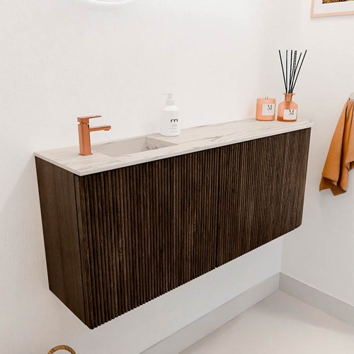 JOYA-DLUX 101,6cm mobile lavabo colore curva destra Walnut. Lavabo FAYE posizione Sinistra 1 foro per rubinetto colore Nata.-3