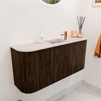 JOYA-DLUX 93,2cm cloakroom vanity set curve left + right color Walnut. Vanity top FAYE position Center 1 tab hole color Nata.-3