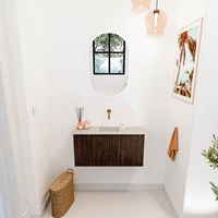 JOYA-DLUX 80cm toiletmeubel kleur Walnut. Wastafel FAYE positie Midden Zonder kraangat kleur Opalo.-2