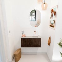 JOYA-DLUX 80cm toiletmeubel kleur Walnut. Wastafel FAYE positie Rechts Zonder kraangat kleur Opalo.-2