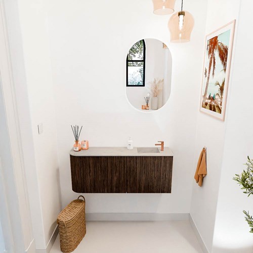 JOYA-DLUX 101,6cm toiletmeubel ronding links kleur Walnut. Wastafel FAYE positie Rechts 1 kraangat kleur Opalo.-2