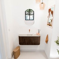 JOYA-DLUX 93,2cm mobile lavabo colore curva sinistra + destra Walnut. Lavabo FAYE posizione Centro senza foro per il rubinetto colore Opalo.-2