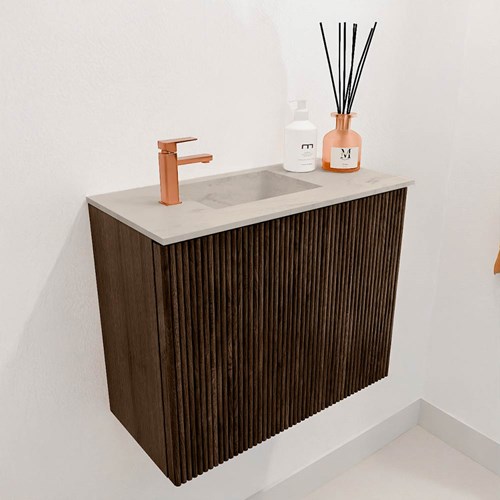 JOYA-DLUX 50cm mueble fondo reducido color Walnut. Lavabo FAYE posición Izquierda 1 orificio color Opalo.-3