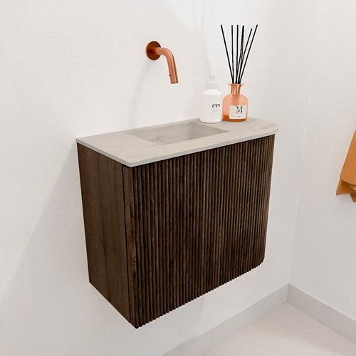 JOYA-DLUX 51,6cm WC-möbel kurve rechts farbe Walnut. Einbauwaschbecken FAYE position Links kein hahnloch farbe Opalo.-3