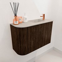 JOYA-DLUX 61,6cm toiletmeubel ronding links kleur Walnut. Wastafel FAYE positie Rechts 1 kraangat kleur Opalo.-3
