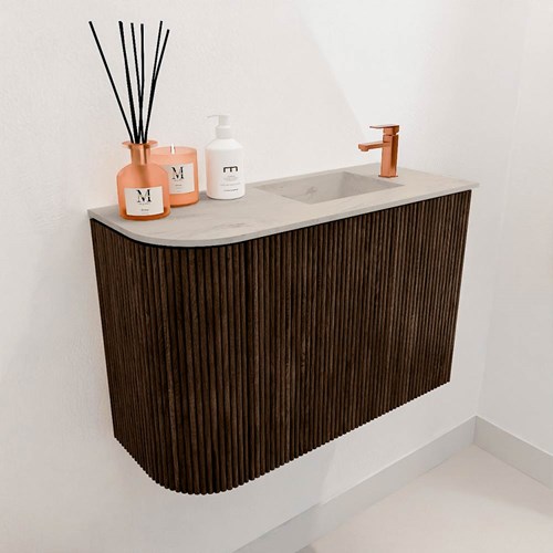 JOYA-DLUX 61,6cm toiletmeubel ronding links kleur Walnut. Wastafel FAYE positie Rechts 1 kraangat kleur Opalo.-3