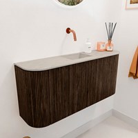 JOYA-DLUX 93,2cm mobile lavabo colore curva sinistra + destra Walnut. Lavabo FAYE posizione Centro senza foro per il rubinetto colore Opalo.-3
