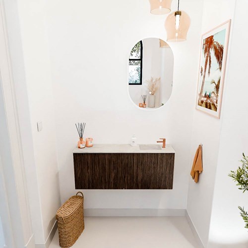 JOYA-DLUX 100cm cloakroom vanity set color Walnut. Vanity top FAYE position Right 1 tab hole color Ostra.-2