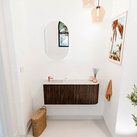 JOYA-DLUX 101,6cm mobile lavabo colore curva destra Walnut. Lavabo FAYE posizione Sinistra 1 foro per rubinetto colore Ostra.-2