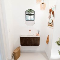 JOYA-DLUX 83,2cm toiletmeubel ronding links + rechts kleur Walnut. Wastafel FAYE positie Midden Zonder kraangat kleur Ostra.-2