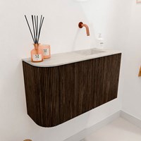 JOYA-DLUX 71,6cm mueble fondo reducido curva izquierda color Walnut. Lavabo FAYE posición Derecho sin orificio color Ostra.-3
