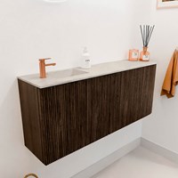 JOYA-DLUX 101,6cm mobile lavabo colore curva destra Walnut. Lavabo FAYE posizione Sinistra 1 foro per rubinetto colore Ostra.-3