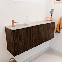 JOYA-DLUX 111,6cm meuble lave-main courbe droite couleur Walnut. Lavabo FAYE position Gauche 1 trou pour robinetter couleur Ostra.-3