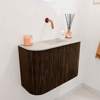 JOYA-DLUX 63,2cm cloakroom vanity set curve left + right color Walnut. Vanity top FAYE position Center without tab hole color Ostra.-3