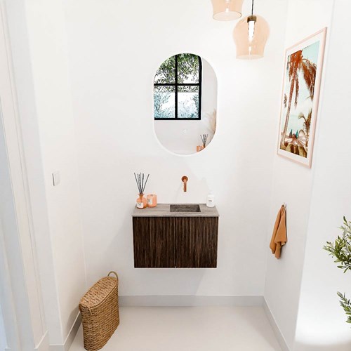 JOYA-DLUX 60cm toiletmeubel kleur Walnut. Wastafel FAYE positie Rechts Zonder kraangat kleur Oza.-2