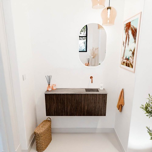 JOYA-DLUX 100cm mobile lavabo colore Walnut. Lavabo FAYE posizione Destra senza foro per il rubinetto colore Oza.-2