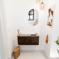 JOYA-DLUX 91,6cm cloakroom vanity set curve left color Walnut. Vanity top FAYE position Right 1 tab hole color Oza.-2
