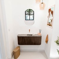 JOYA-DLUX 103,2cm meuble lave-main courbe gauche + droite couleur Walnut. Lavabo FAYE position Centrée sans trou pour robinet couleur Oza.-2
