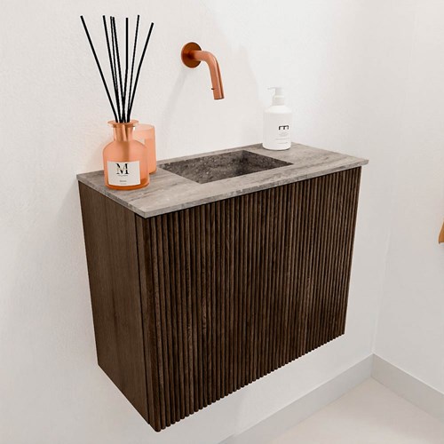 JOYA-DLUX 50cm toiletmeubel kleur Walnut. Wastafel FAYE positie Midden Zonder kraangat kleur Oza.-3