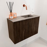 JOYA-DLUX 60cm toiletmeubel kleur Walnut. Wastafel FAYE positie Rechts Zonder kraangat kleur Oza.-3