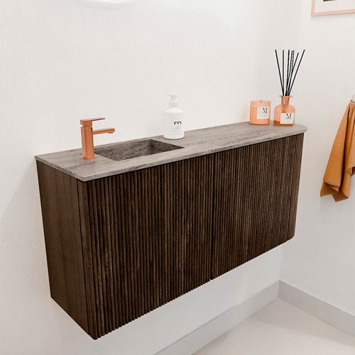 JOYA-DLUX 91,6cm toiletmeubel ronding rechts kleur Walnut. Wastafel FAYE positie Links 1 kraangat kleur Oza.-3