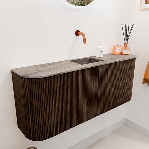 JOYA-DLUX 103,2cm meuble lave-main courbe gauche + droite couleur Walnut. Lavabo FAYE position Centrée sans trou pour robinet couleur Oza.-3