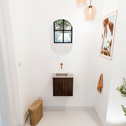 JOYA-DLUX 40cm mobile lavabo colore Walnut. Lavabo FAYE posizione Sinistra senza foro per il rubinetto colore Saba.-2