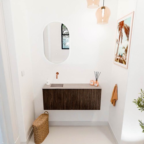 JOYA-DLUX 100cm toiletmeubel kleur Walnut. Wastafel FAYE positie Links Zonder kraangat kleur Saba.-2
