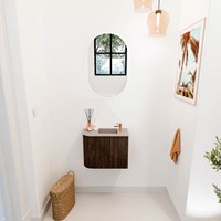 JOYA-DLUX 51,6cm mobile lavabo colore curva sinistra Walnut. Lavabo FAYE posizione Destra 1 foro per rubinetto colore Saba.-2