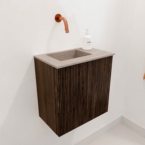 JOYA-DLUX 40cm mobile lavabo colore Walnut. Lavabo FAYE posizione Sinistra senza foro per il rubinetto colore Saba.-3