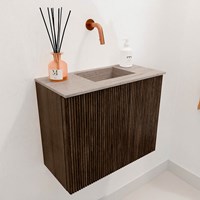 JOYA-DLUX 50cm toiletmeubel kleur Walnut. Wastafel FAYE positie Rechts Zonder kraangat kleur Saba.-3