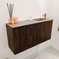 JOYA-DLUX 80cm toiletmeubel kleur Walnut. Wastafel FAYE positie Rechts 1 kraangat kleur Saba.-3