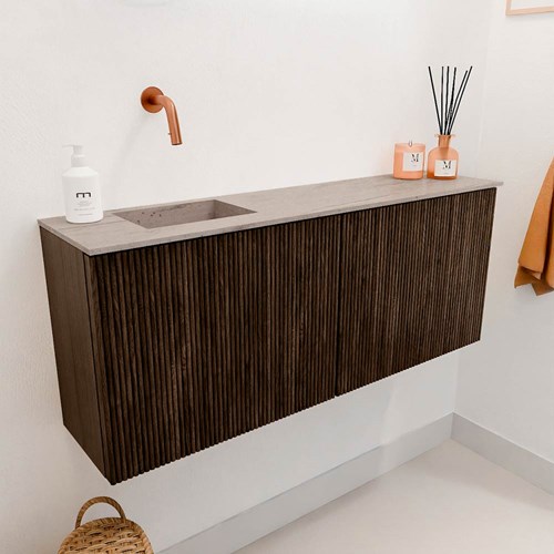 JOYA-DLUX 100cm toiletmeubel kleur Walnut. Wastafel FAYE positie Links Zonder kraangat kleur Saba.-3