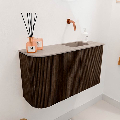 JOYA-DLUX 71,6cm mobile lavabo colore curva sinistra Walnut. Lavabo FAYE posizione Destra senza foro per il rubinetto colore Saba.-3