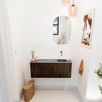 JOYA-DLUX 100cm meuble lave-main couleur Walnut. Lavabo FAYE position Droite sans trou pour robinet couleur Sombra.-2