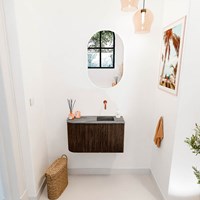 JOYA-DLUX 71,6cm mobile lavabo colore curva sinistra Walnut. Lavabo FAYE posizione Destra senza foro per il rubinetto colore Sombra.-2