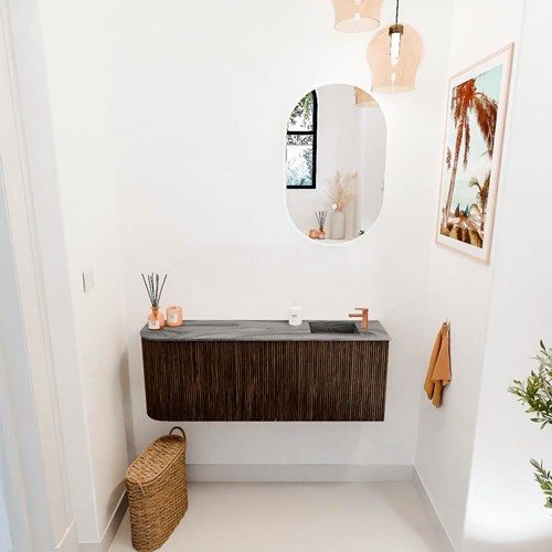 JOYA-DLUX 111,6cm toiletmeubel ronding links kleur Walnut. Wastafel FAYE positie Rechts 1 kraangat kleur Sombra.-2