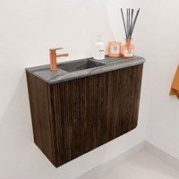 JOYA-DLUX 61,6cm cloakroom vanity set curve right color Walnut. Vanity top FAYE position Left 1 tab hole color Sombra.-3