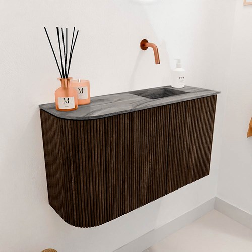 JOYA-DLUX 71,6cm mobile lavabo colore curva sinistra Walnut. Lavabo FAYE posizione Destra senza foro per il rubinetto colore Sombra.-3